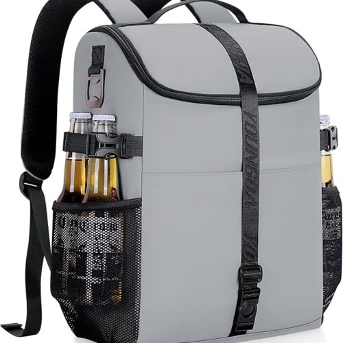 Cooler Backpack Insulated Waterproof for Men and Women, Soft Side Backpack Cooler Bag for Beach Travel Camping (Grey, Medium)